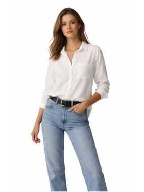 Anthropologie Cloth & Stone White 100% Tencel Button Up Blouse Shirt Top Size S